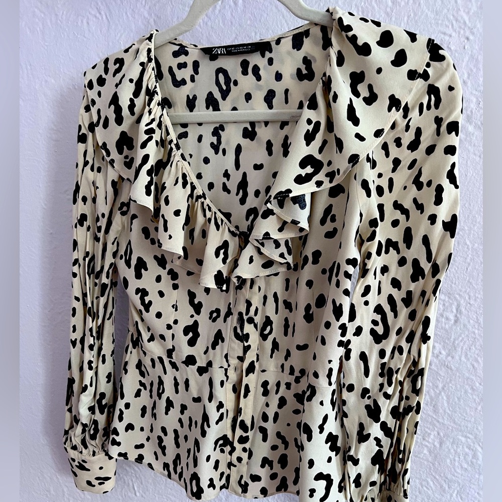 Zara ruffled, bottom down shirt . Animal print